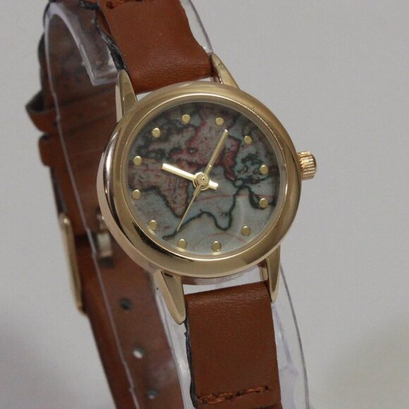 Accutime Ladies Casual Quartz Watch Map Dial Gold Tune Braided Strap 24mm - Picture 5 of 13